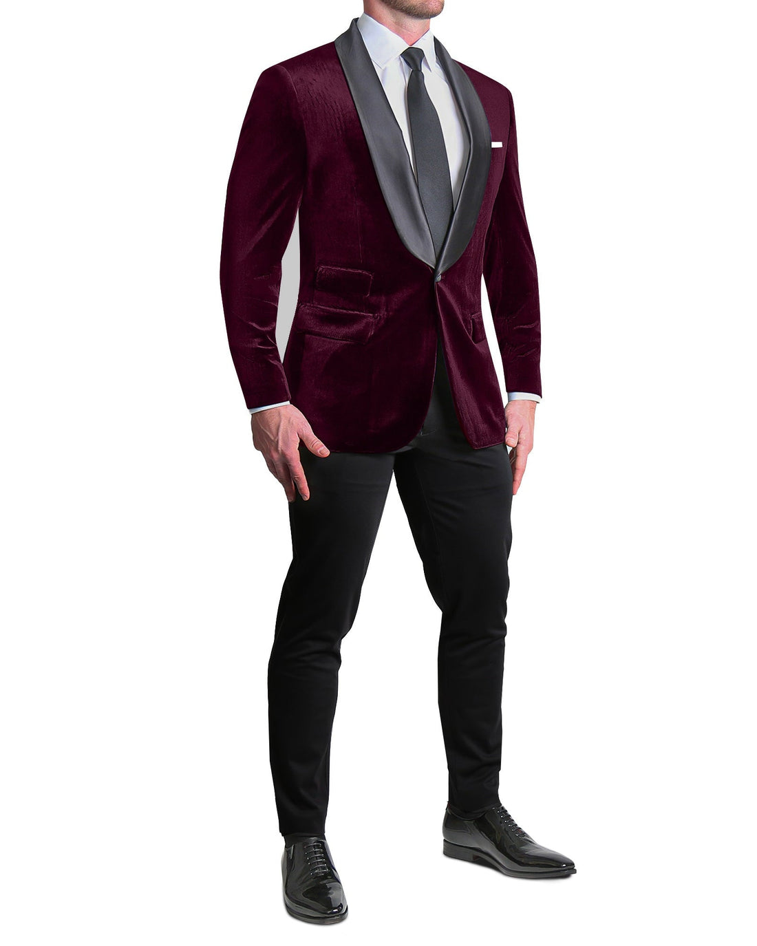 Athletic Fit Stretch Tuxedo Jacket - Maroon Velvet
