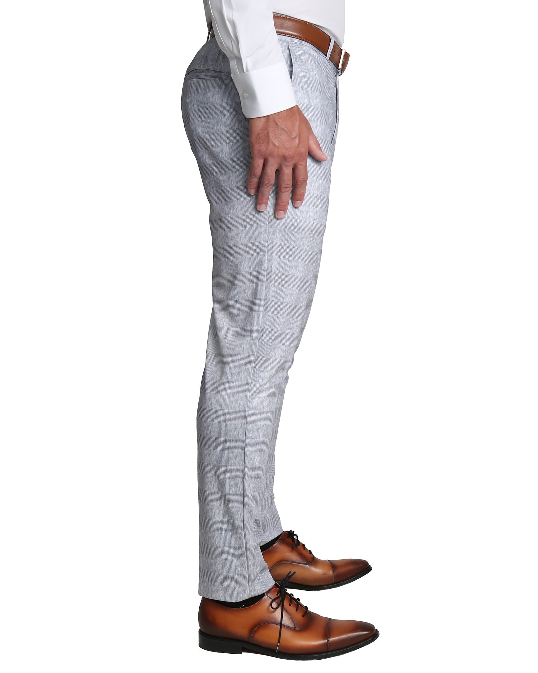 Athletic Fit Stretch Suit - Light Grey Plaid