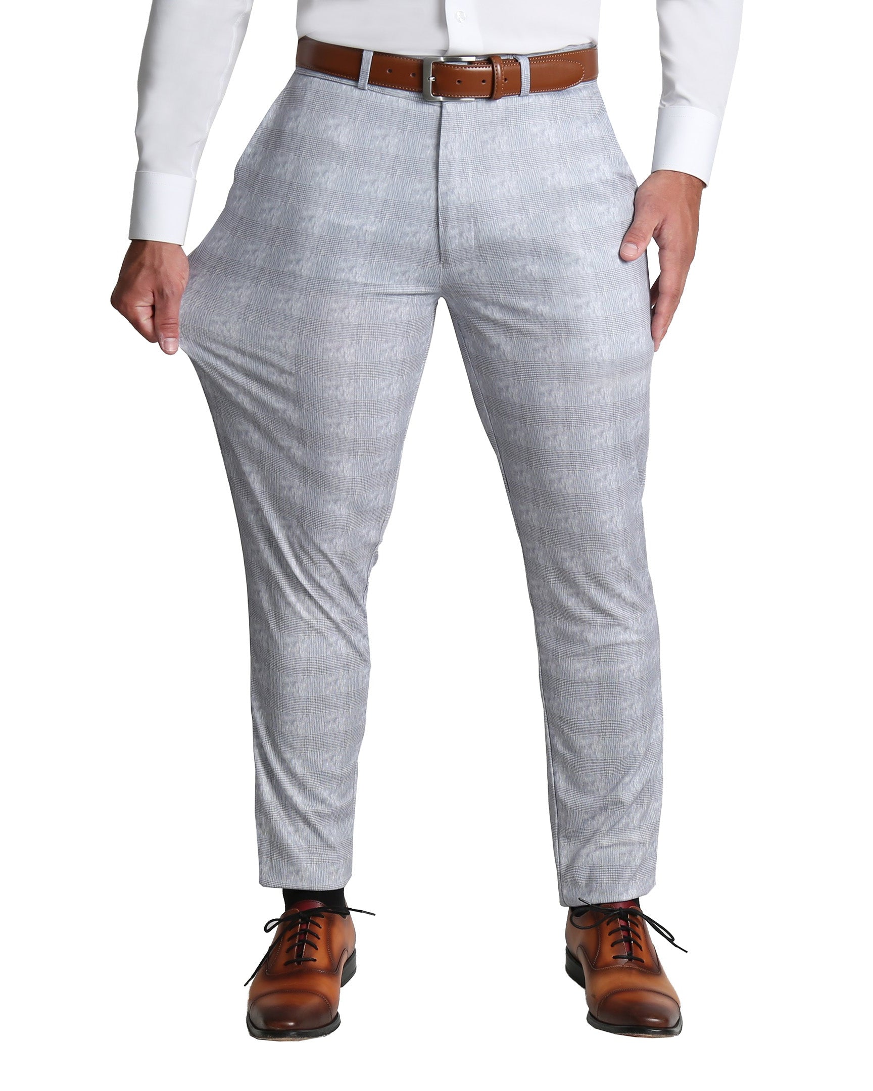 Athletic Fit Stretch Suit - Light Grey Plaid