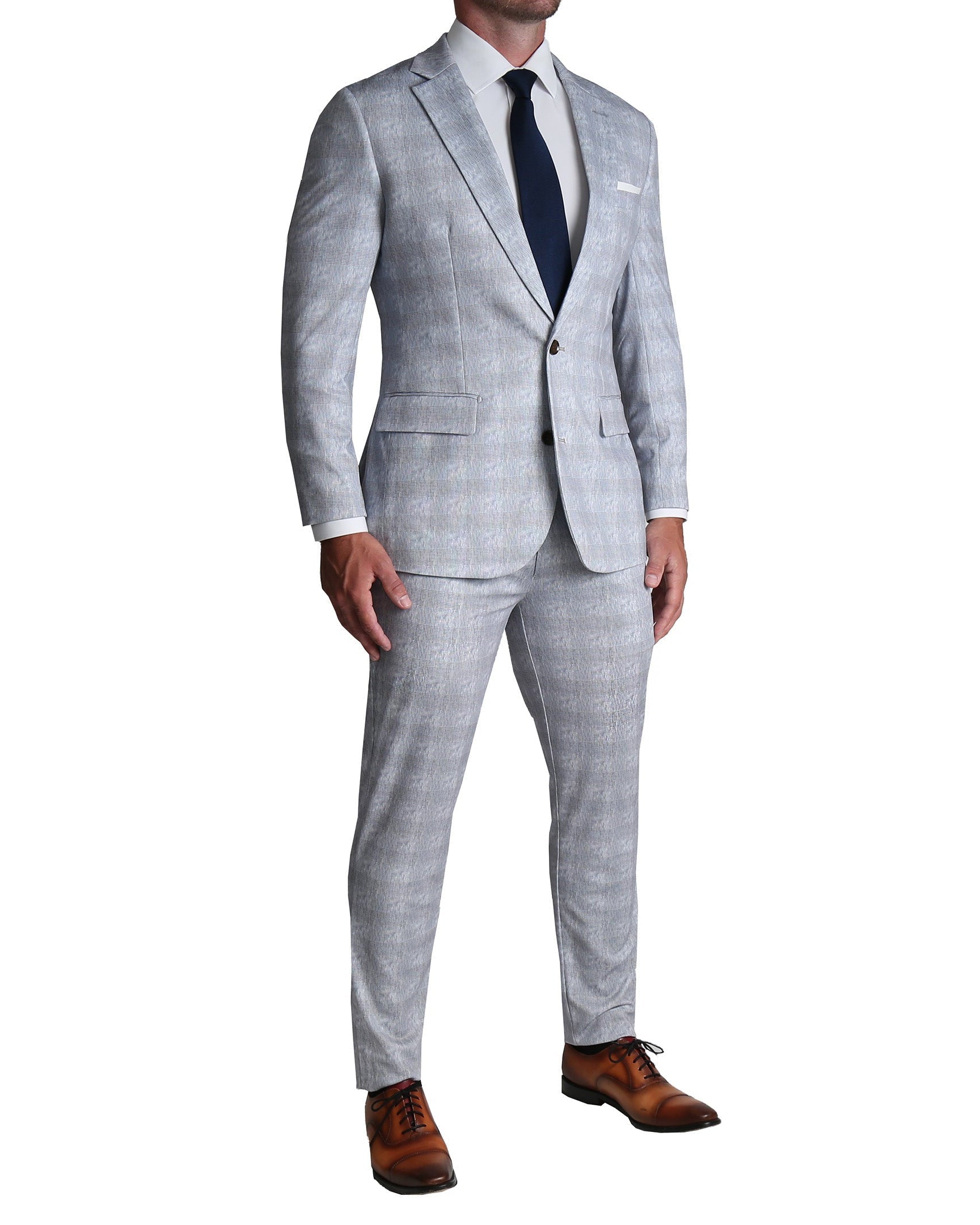 Athletic Fit Stretch Suit - Light Grey Plaid
