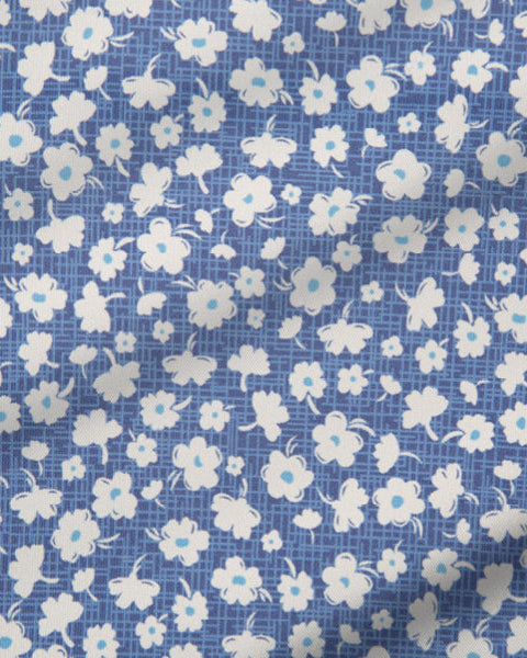 "The Ken" White & Light Blue Floral Print Polo