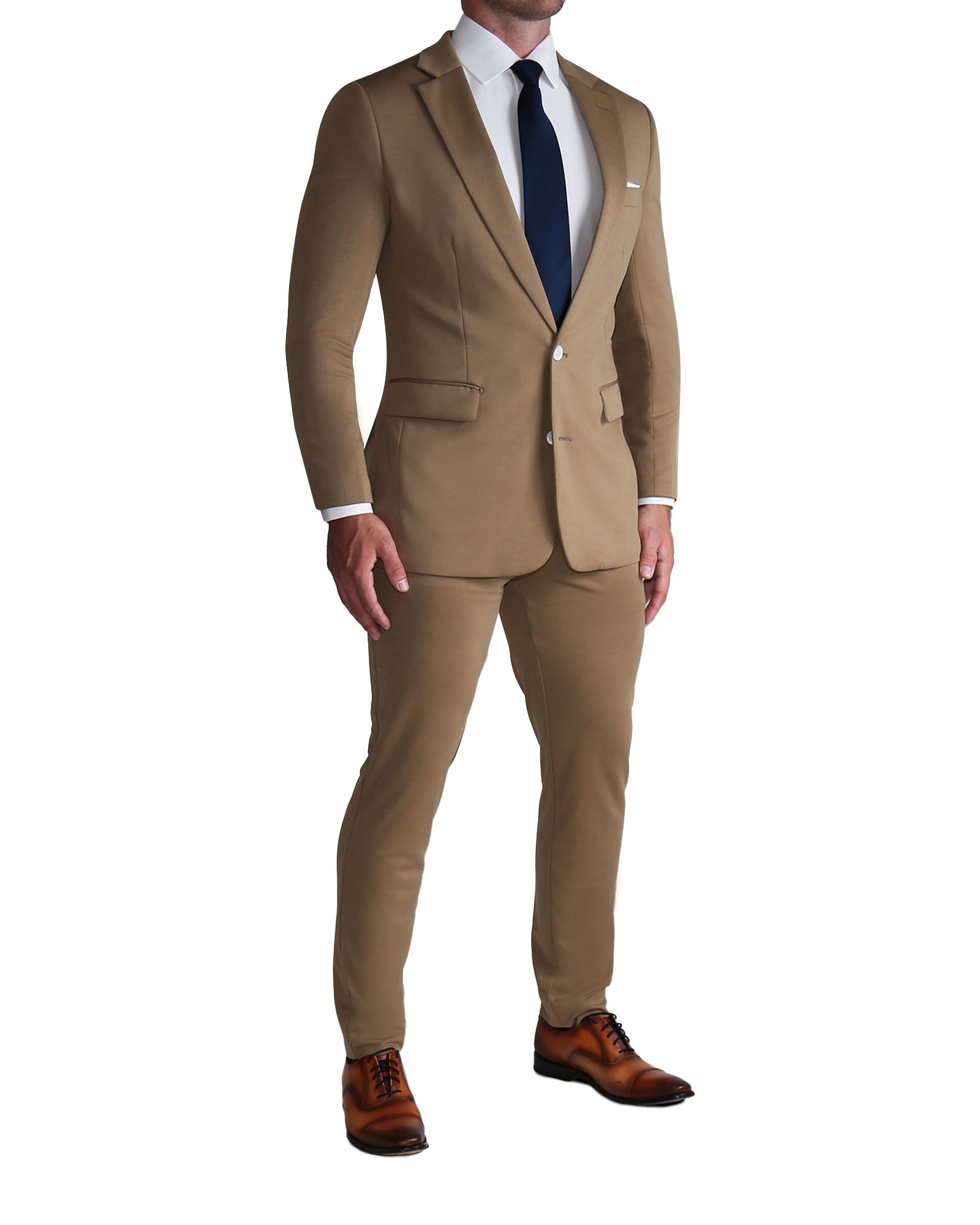 Athletic Fit Stretch Suit - Solid Dark Tan